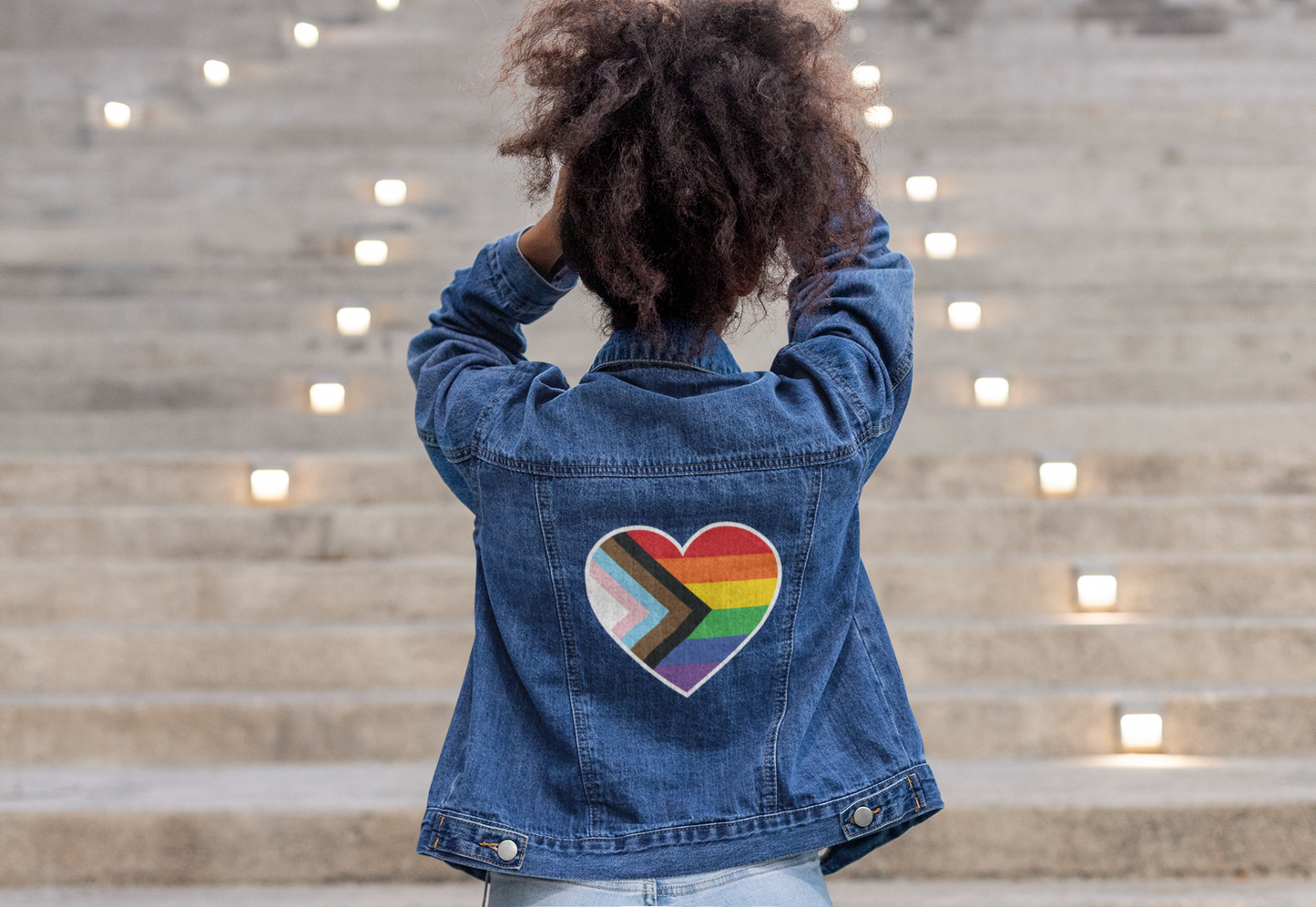 Denim Jacket - Pride Flag Heart