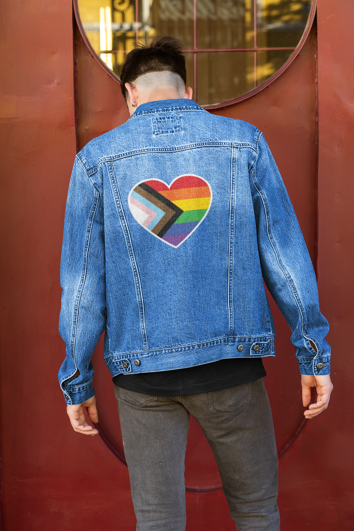 Denim Jacket - Pride Flag Heart