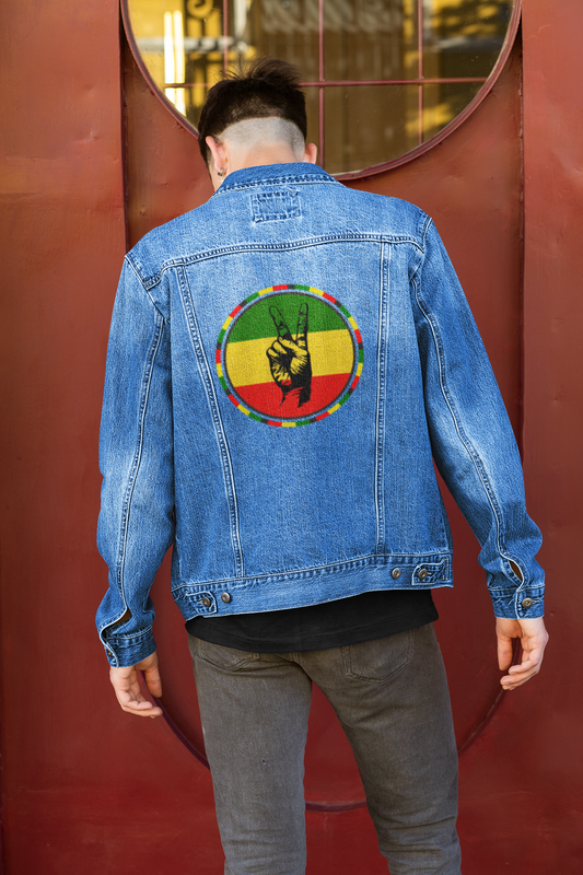 Denim Jacket - Reggae Peace Fingers