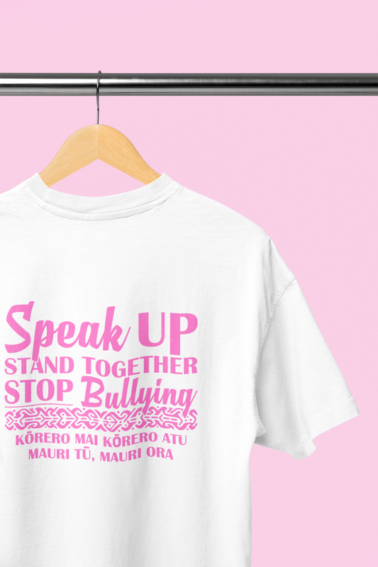 Pink T-Shirt Day - Speak Up, Stand Together, Stop Bullying - Adult White Tee